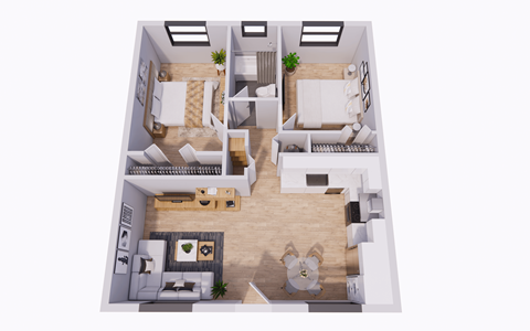 Floor plan for 2 beds, 1 bath, 700 sqft